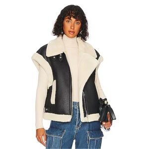 Blank NYC Work It Sherpa Vest - Size XL - Black & Cream